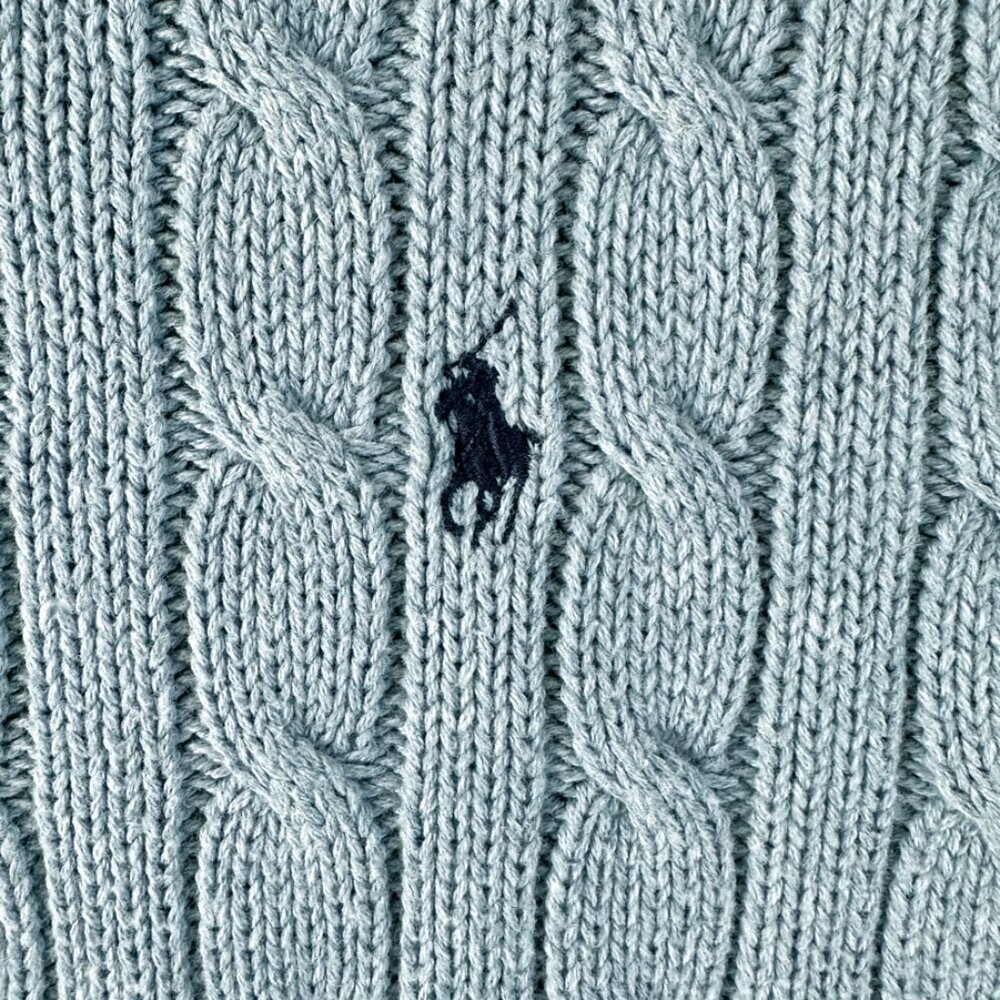 Vintage Polo Ralph Lauren Cable-Knit Sweater XL V-Neck Chambray Blue Y2K Preppy - Picture 6 of 7
